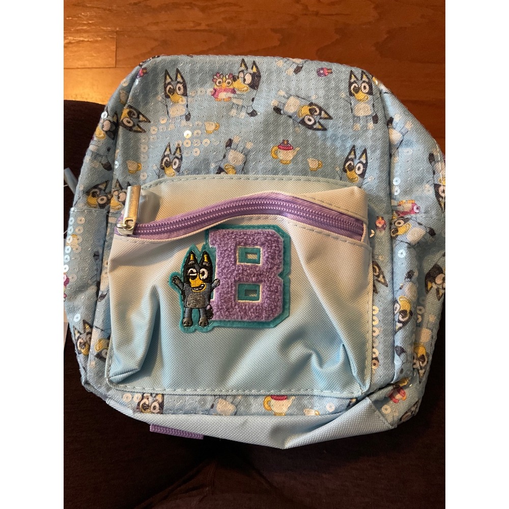 Bluey Mini Backpack Kids Bluey‎ Character Sequins Letter B Front Pocket